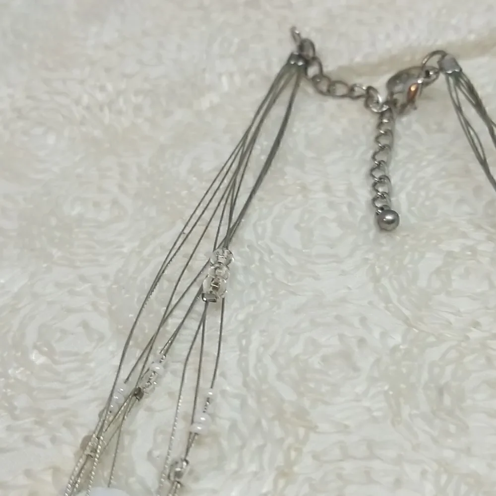 Avenue Necklace Coin Three Tier Wire Shell Coin Beads Silver Necklace